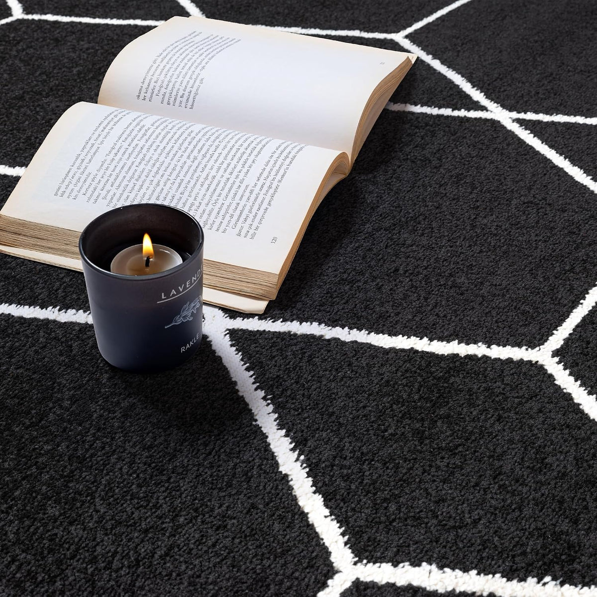 Sanat Trellis – Kurzflor-Teppich Rund Schwarz