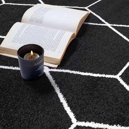 Sanat Trellis – Kurzflor-Teppich Rund Schwarz