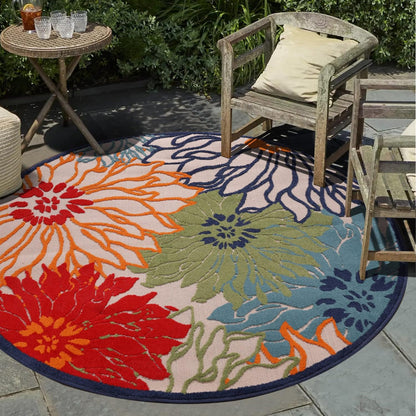 Floral Outdoor Teppich Rund, Multi – Wetterfest, Wasserabweisend & Pflegeleicht | Für Balkon, Terrasse & Garten