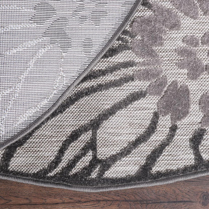 Floral Outdoor Teppich Rund, Gray – Wetterfest, Wasserabweisend & Pflegeleicht | Für Balkon, Terrasse & Garten