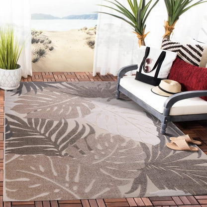 Floral Outdoor Teppich, Beige – Wetterfest, Wasserabweisend & Pflegeleicht | Balkon, Terrasse & Garten