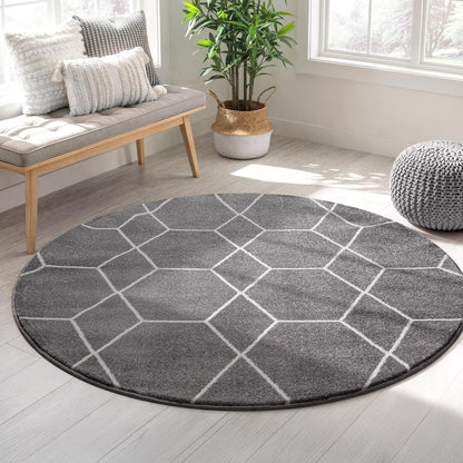 Sanat Trellis – Kurzflor-Teppich Rund Grau