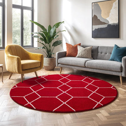 Sanat Trellis – Kurzflor-Teppich Rund Rot