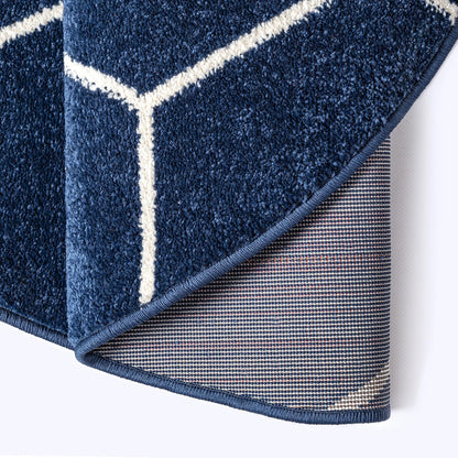Sanat Trellis – Kurzflor-Teppich Rund Marineblau