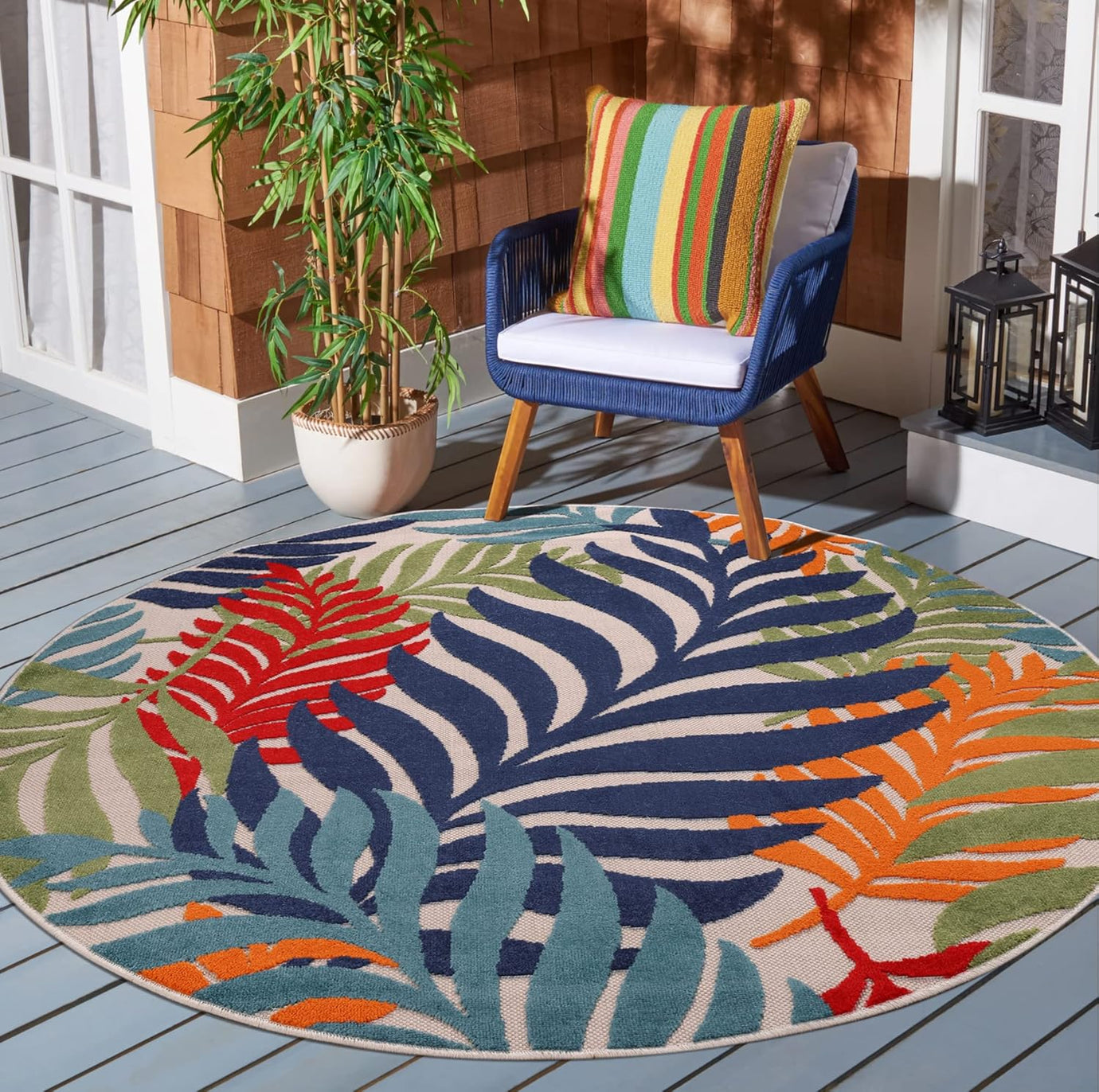 Floral Outdoor Teppich Rund, Multi – Wetterfest, Wasserabweisend & Pflegeleicht | Für Balkon, Terrasse & Garten