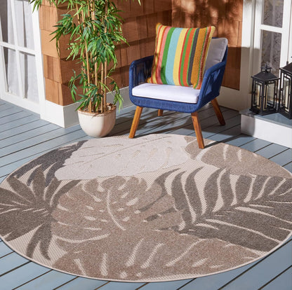 Floral Outdoor Teppich Rund, Beige – Wetterfest, Wasserabweisend & Pflegeleicht | Für Balkon, Terrasse & Garten
