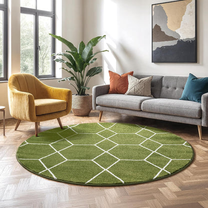 Sanat Trellis – Kurzflor-Teppich Rund Grün