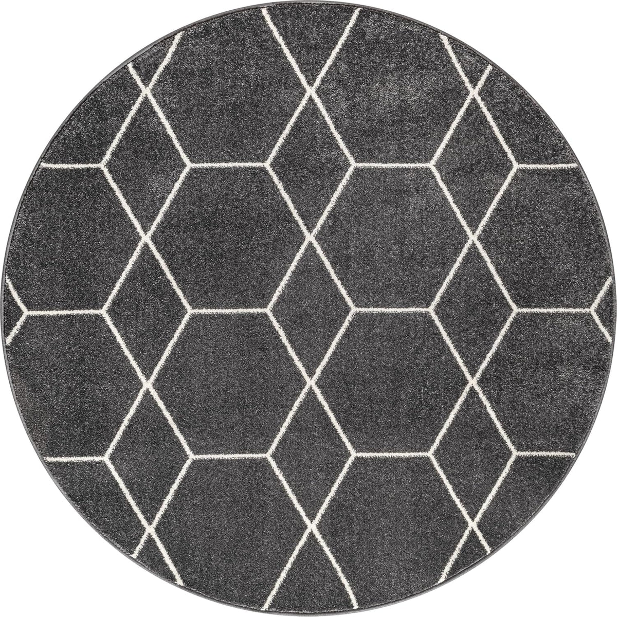 Sanat Trellis – Kurzflor-Teppich Rund Dunkelgrau