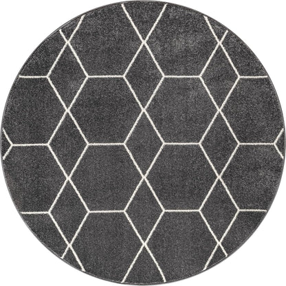 Sanat Trellis – Kurzflor-Teppich Rund Dunkelgrau