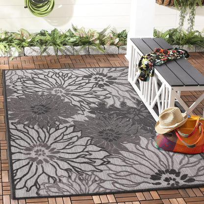 Floral Outdoor Teppich, Gray – Wetterfest, Wasserabweisend & Pflegeleicht | Balkon, Terrasse & Garten