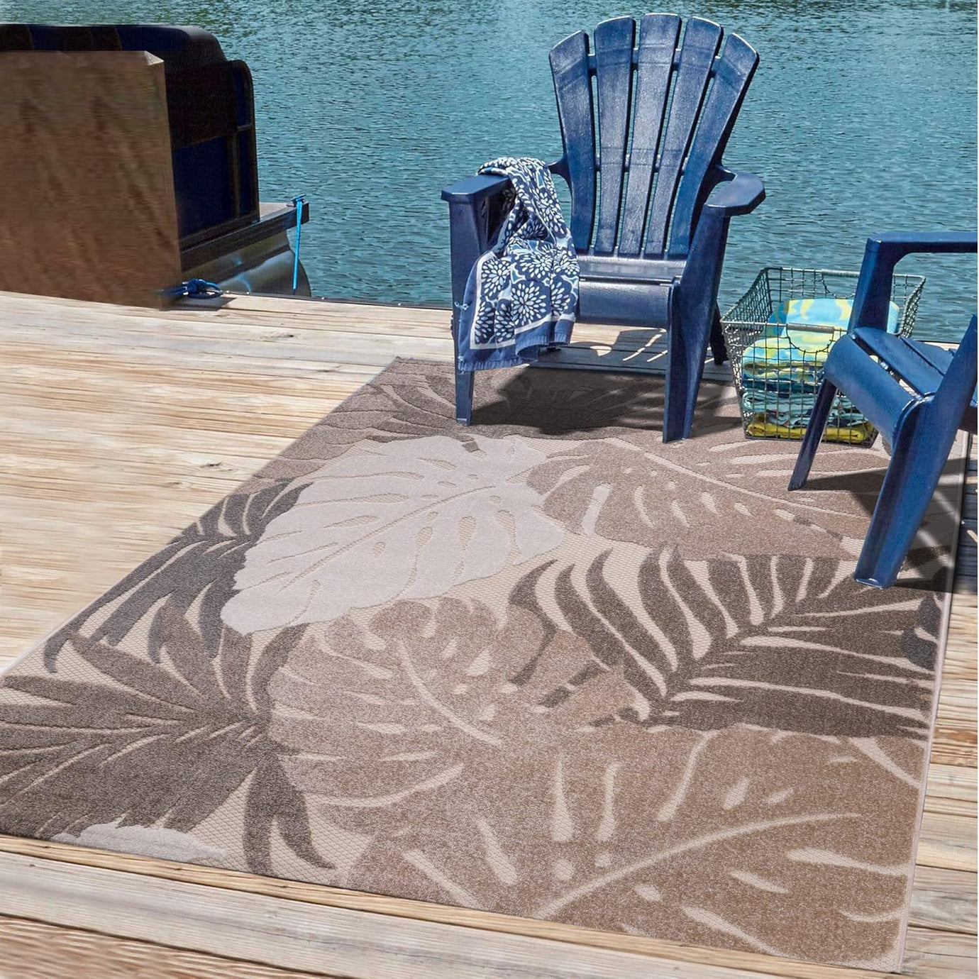Floral Outdoor Teppich, Beige – Wetterfest, Wasserabweisend & Pflegeleicht | Balkon, Terrasse & Garten