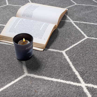 Sanat Trellis Geometrischer Kurzflor-Teppich, Gray