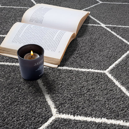 Sanat Trellis Geometrischer Kurzflor-Teppich, Dark Gray