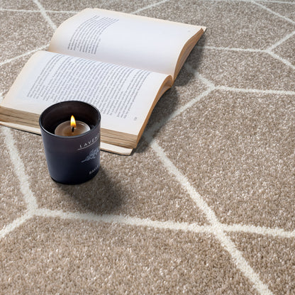 Sanat Trellis Geometrischer Kurzflor-Teppich, Beige