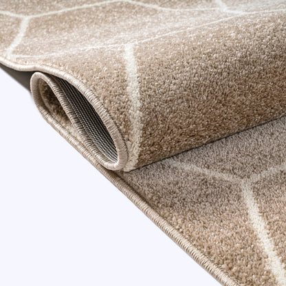 Sanat Trellis Geometrischer Kurzflor-Teppich, Beige
