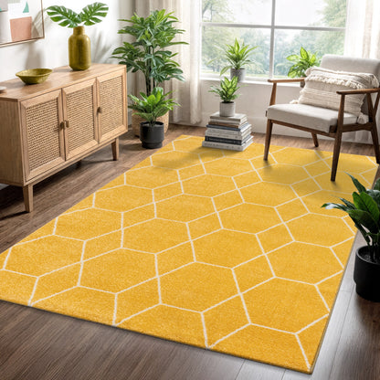 Sanat Trellis Geometrischer Kurzflor-Teppich, Yellow