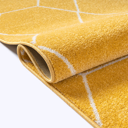 Sanat Trellis Geometrischer Kurzflor-Teppich, Yellow