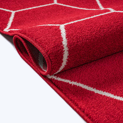 Sanat Trellis Geometrischer Kurzflor-Teppich, red
