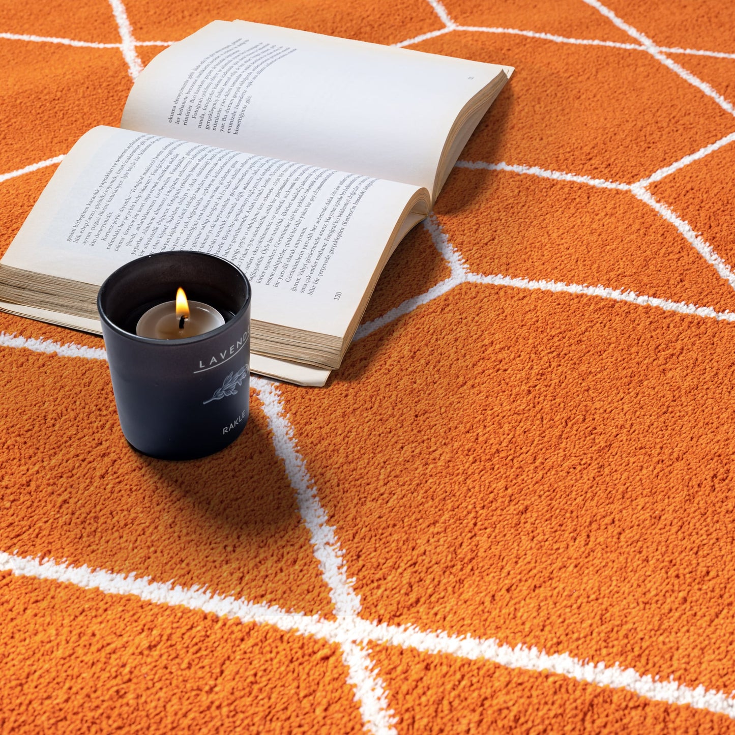Sanat Trellis Geometrischer Kurzflor-Teppich, orange