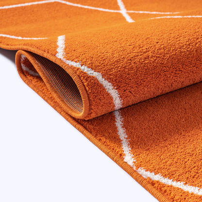 Sanat Trellis Geometrischer Kurzflor-Teppich, orange