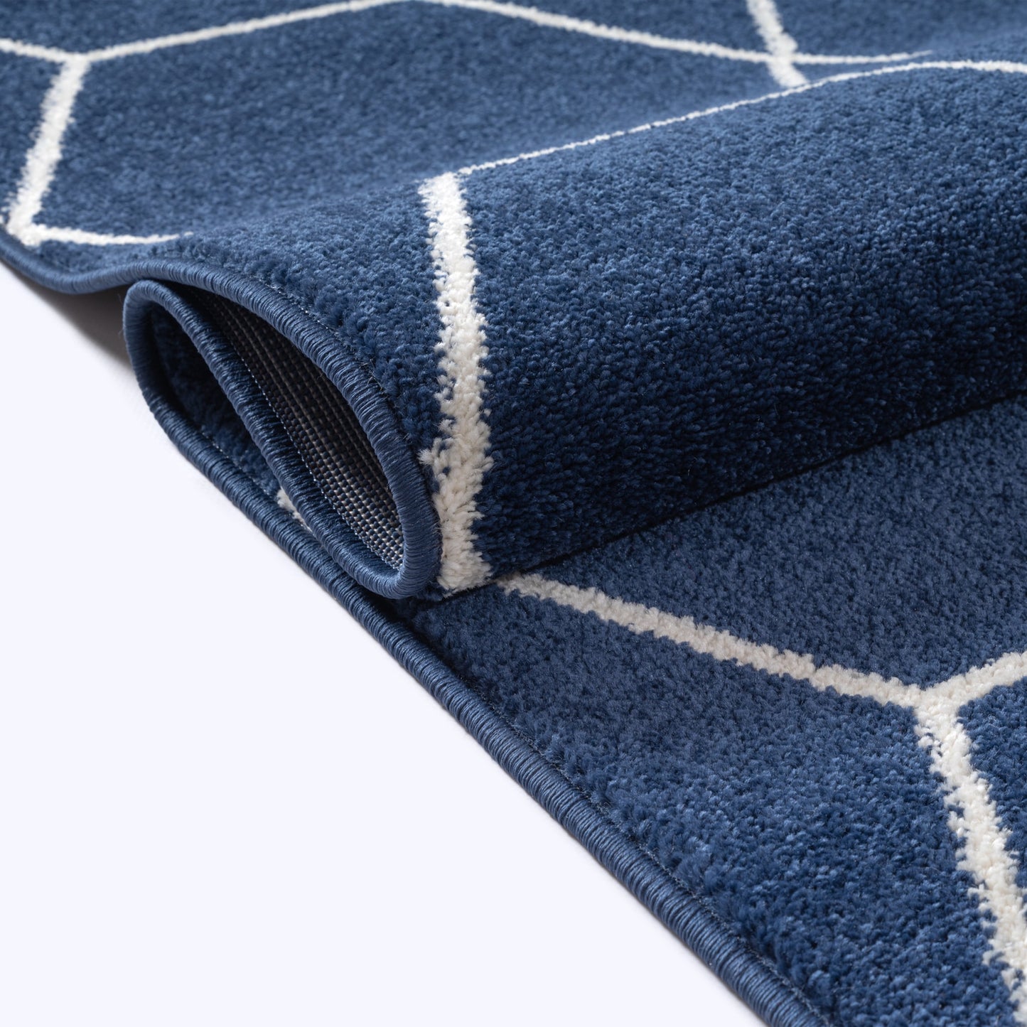 Sanat Trellis Geometrischer Kurzflor-Teppich, marineblau