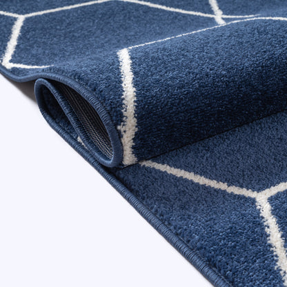 Sanat Trellis Geometrischer Kurzflor-Teppich, marineblau