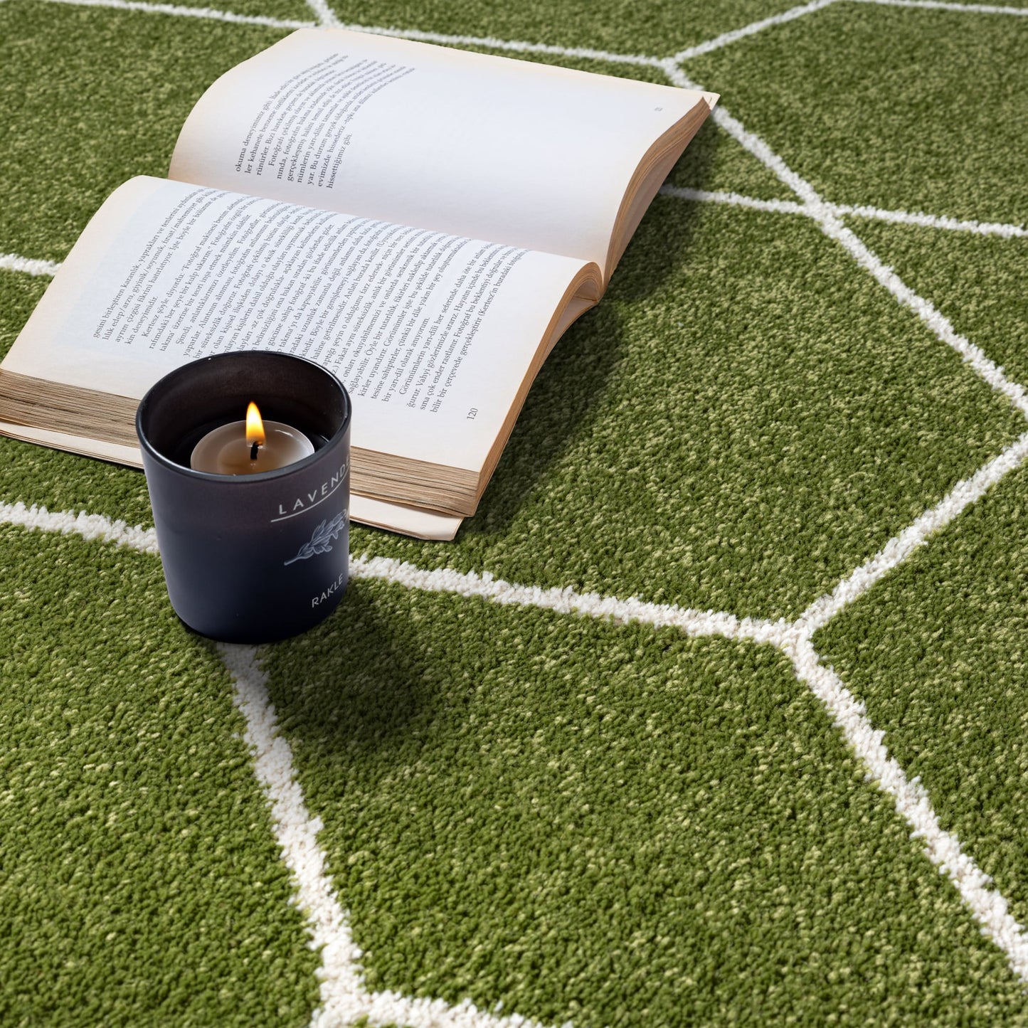 Sanat Trellis Geometrischer Kurzflor-Teppich, Green