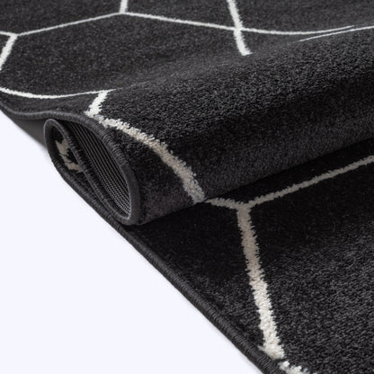 Sanat Trellis Geometrischer Kurzflor-Teppich, Black