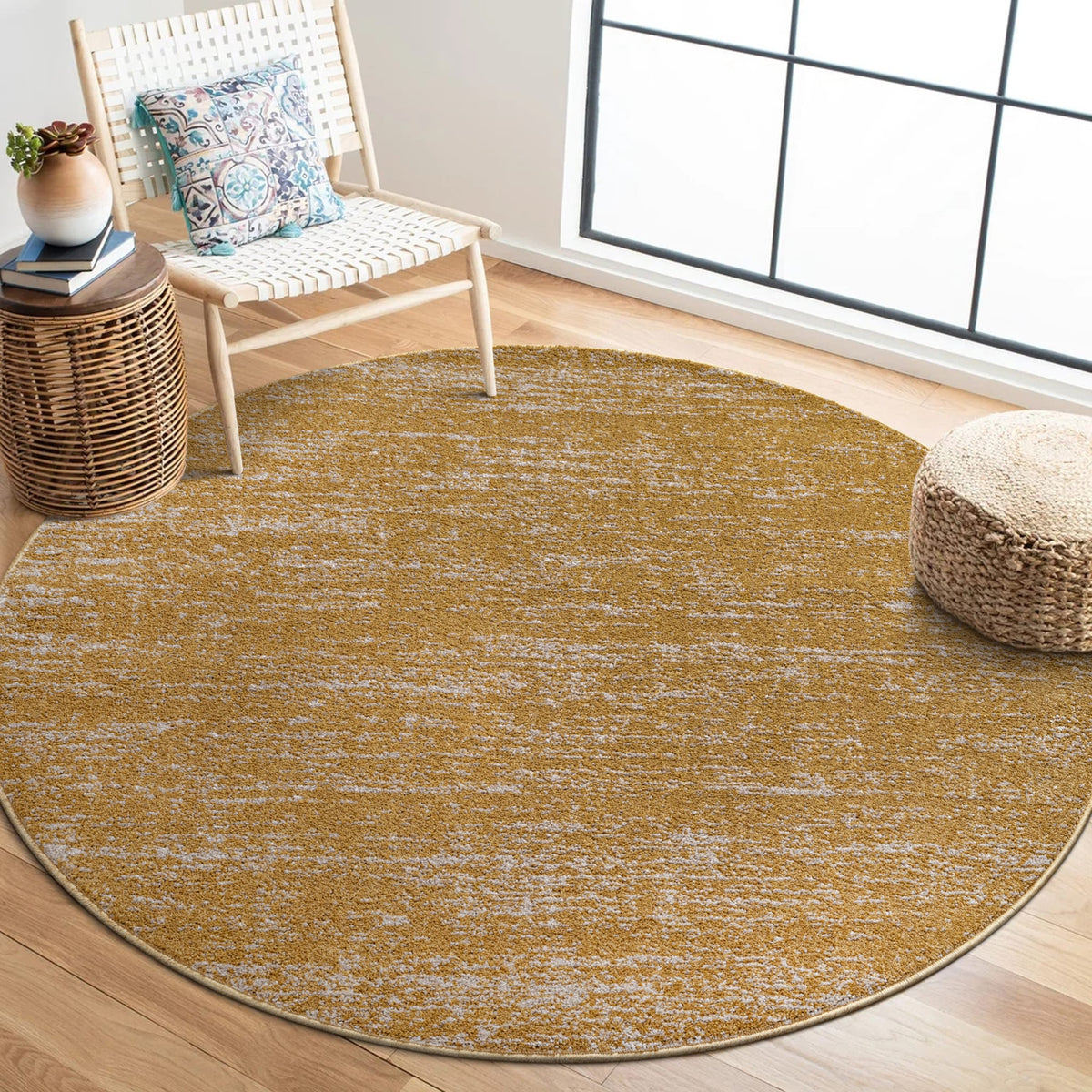 Runder Teppich Oslo 9605 Gold | Moderner Kurzflor