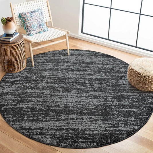 Tapis rond Oslo 9602 noir | Poils ras modernes