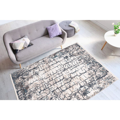 Kurzflorteppich Akropolis 125 Grau / Blau – Vintage Teppich mit Fransen