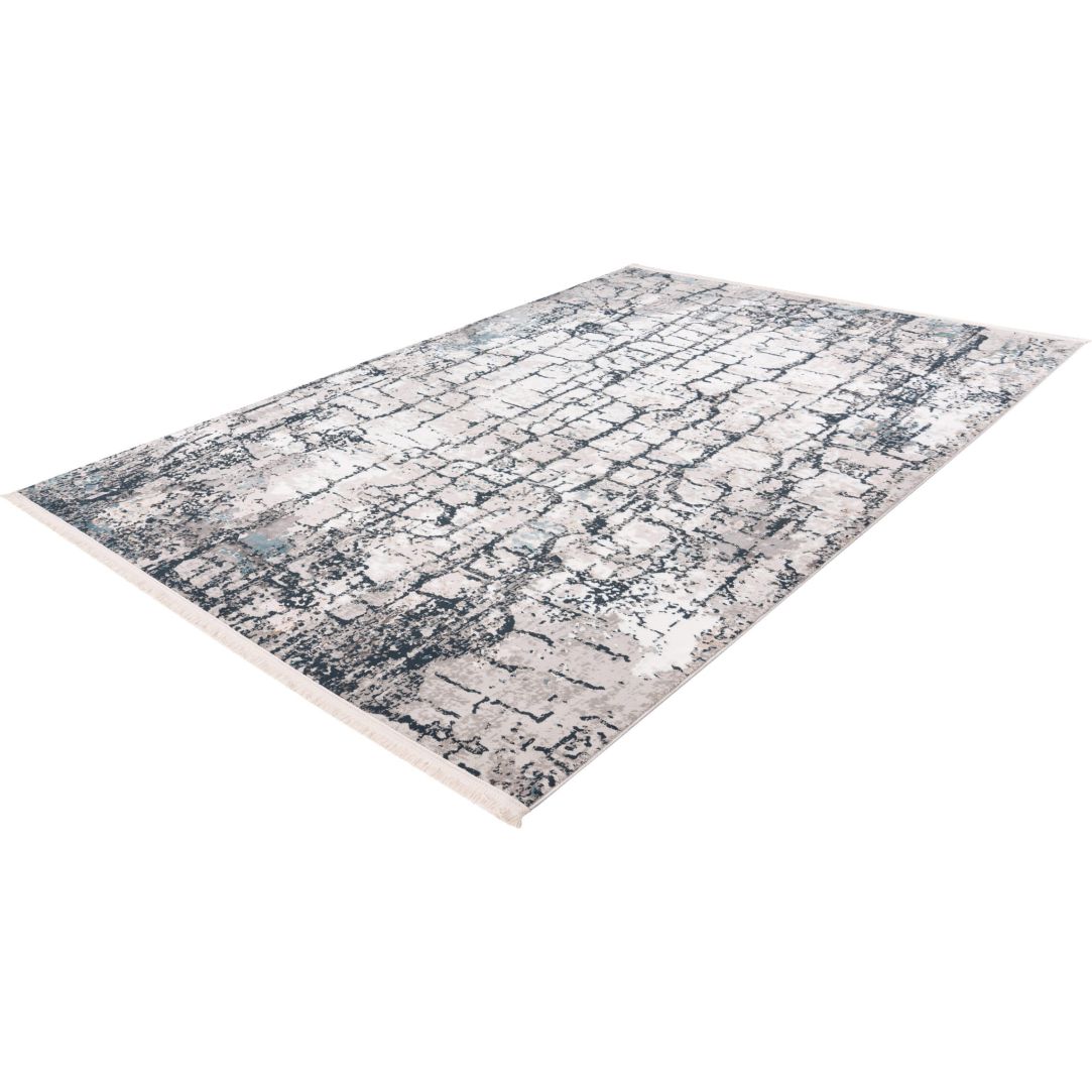 Kurzflorteppich Akropolis 125 Grau / Blau – Vintage Teppich mit Fransen