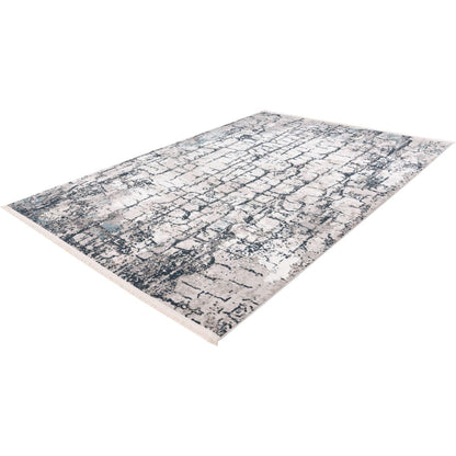 Kurzflorteppich Akropolis 125 Grau / Blau – Vintage Teppich mit Fransen