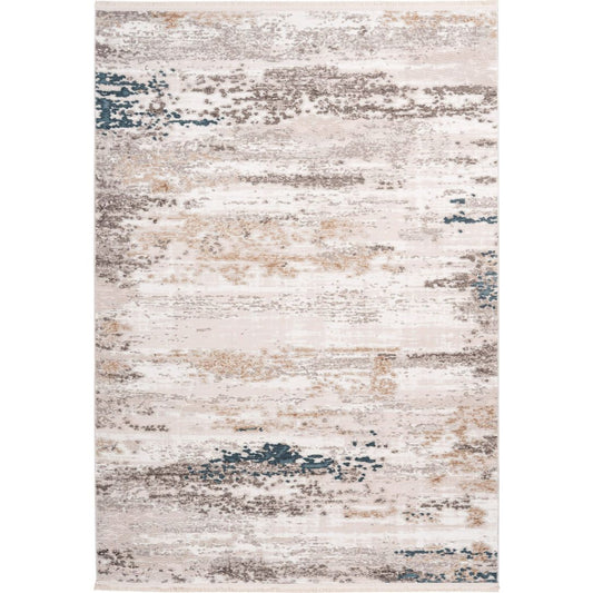Kurzflorteppich Akropolis 325 Grau / Blau – Vintage Teppich mit Fransen