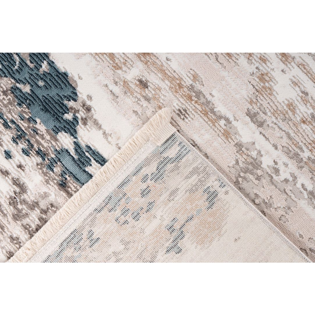 Kurzflorteppich Akropolis 325 Grau / Blau – Vintage Teppich mit Fransen