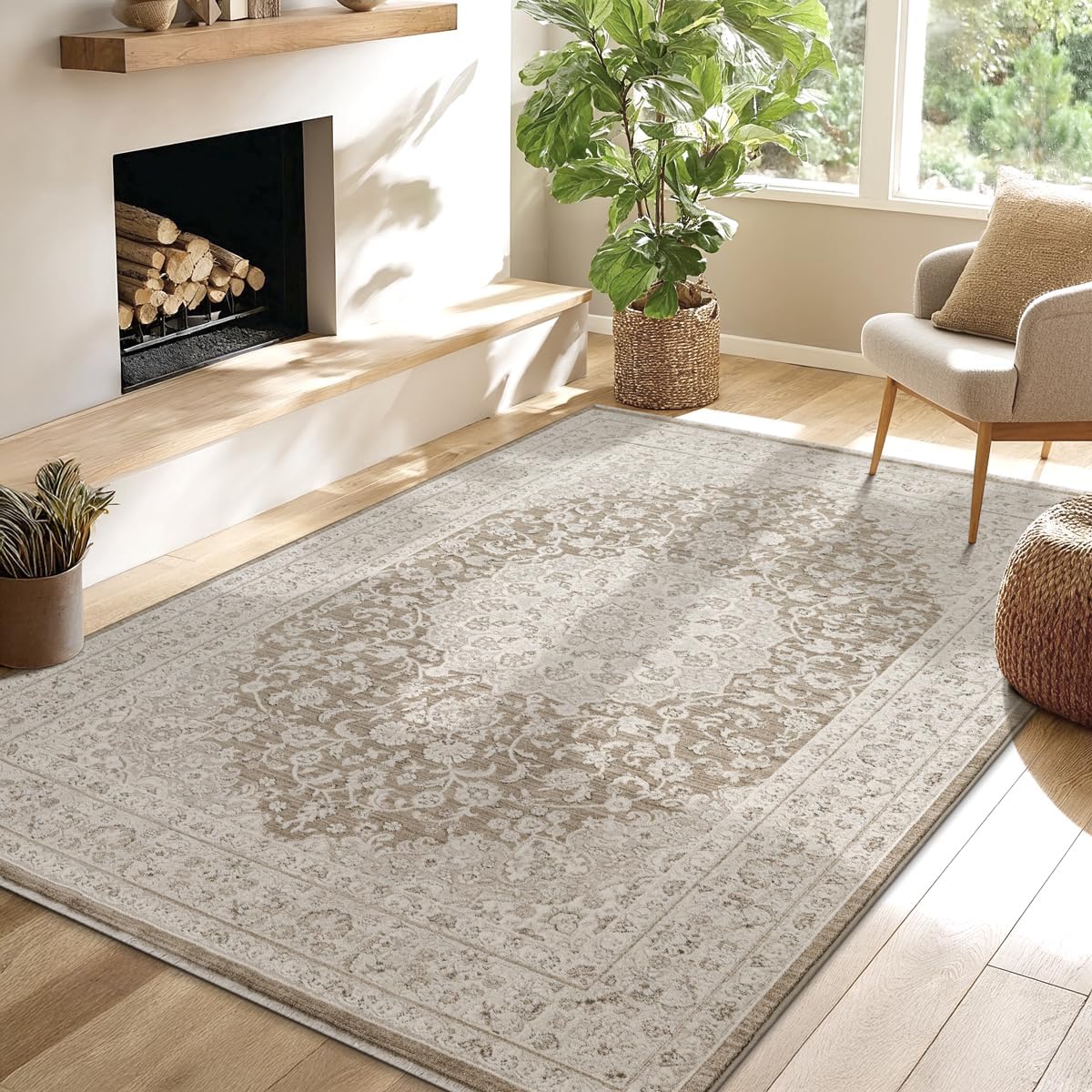 Moderner Flowline Kurzflor-Teppich in Braun