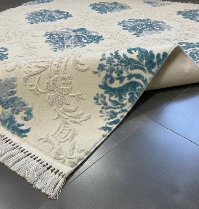 Teppich Abiye 5823 Türkis | Moderner Hoch-Tief Teppich