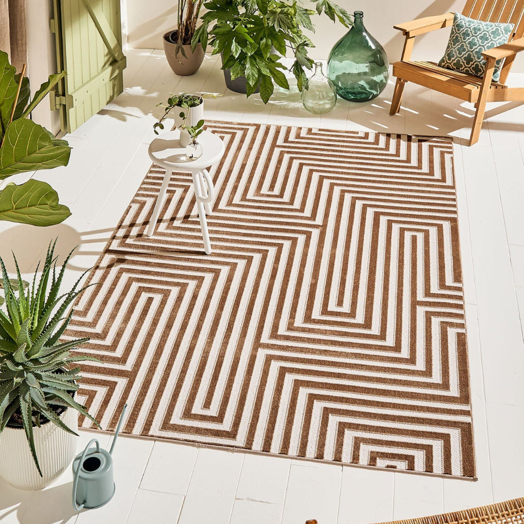 Loopin 338 Beige – In- & Outdoor Teppich mit abstraktem Muster