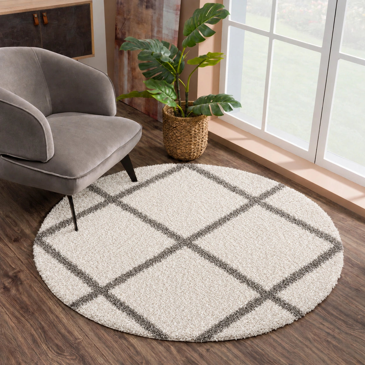 Madrid Creme – Runder Hochflor Teppich