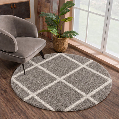 Madrid Hellgrau – Runder Hochflor Teppich