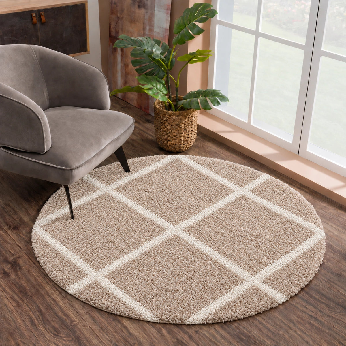 Madrid Beige – Runder Hochflor Teppich