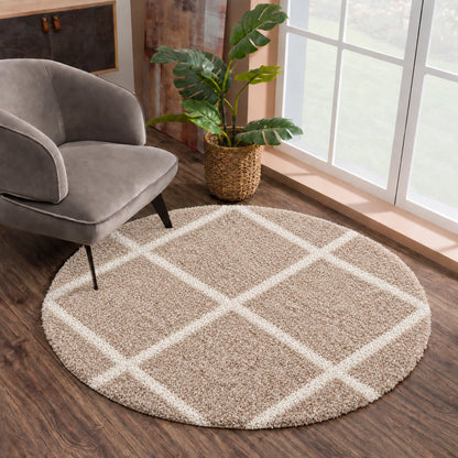 Madrid Beige – Runder Hochflor Teppich