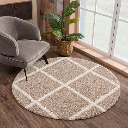 Madrid Beige – Runder Hochflor Teppich