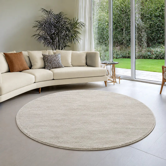 Nobu Beige – Runder Teppich in Wolloptik
