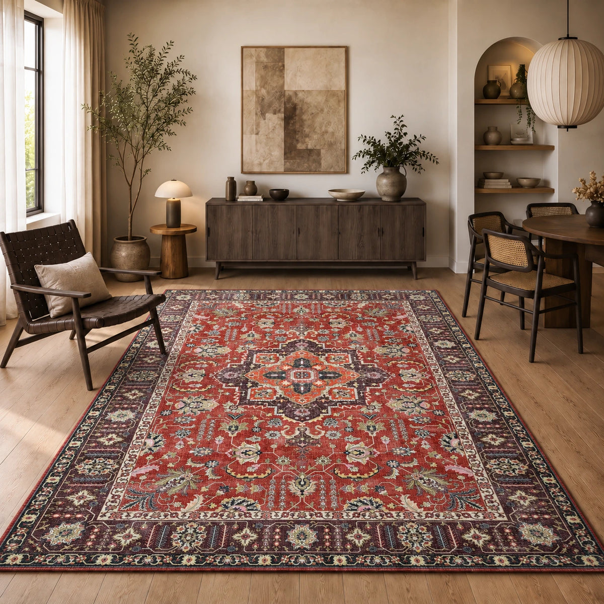 Aria rot – Klassischer Vintage Teppich, waschbar