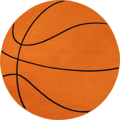 Sound – runder Kinderteppich mit 3D-Basketball-Motiv in orange/schwarz