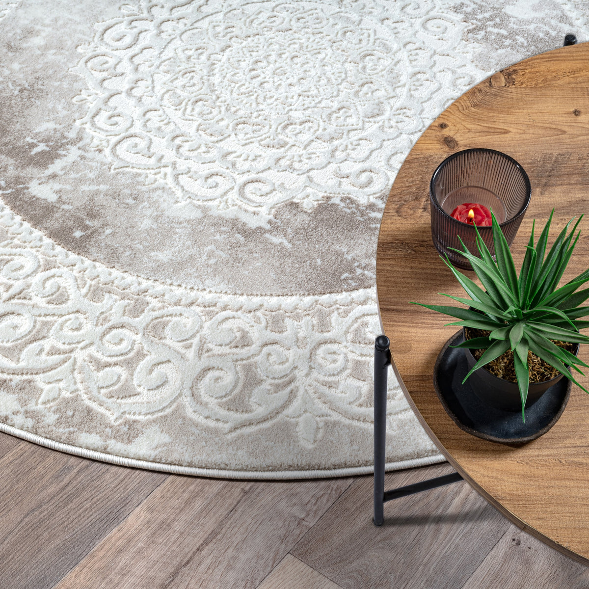 Harmony | Beige | Kurzflorteppich | rund