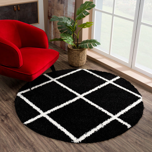 Madrid Schwarz – Runder Hochflor Teppich