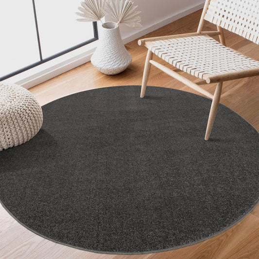 Kurzflor Teppich Uni 9501 Dark Grey – Rund