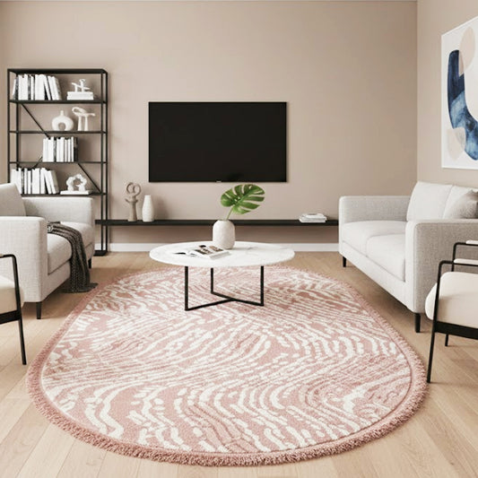 Teppich Günce | Pink | Moderner Acrylteppich mit Fransen | Oval